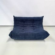 French Togo 2-seater sofa in blue corduroy attributed to Michel Ducaroy for Ligne Roset, 1970s