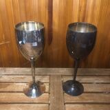 Pair of vintage silver metal wine glasses