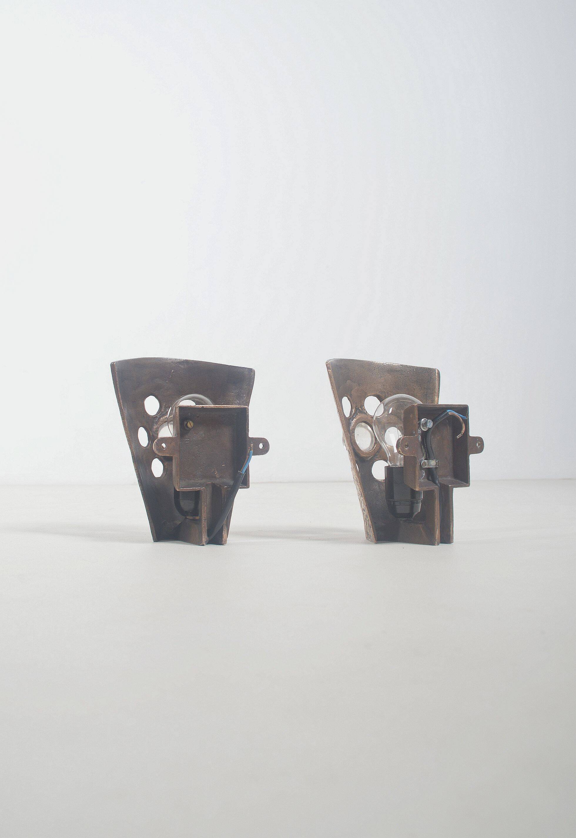 Set of Brutalist wall lamps in bronze, 1960s
