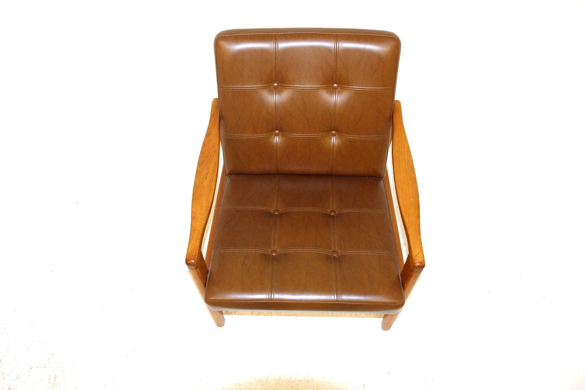 Teak and imitation leather armchair, Sweden, 1960