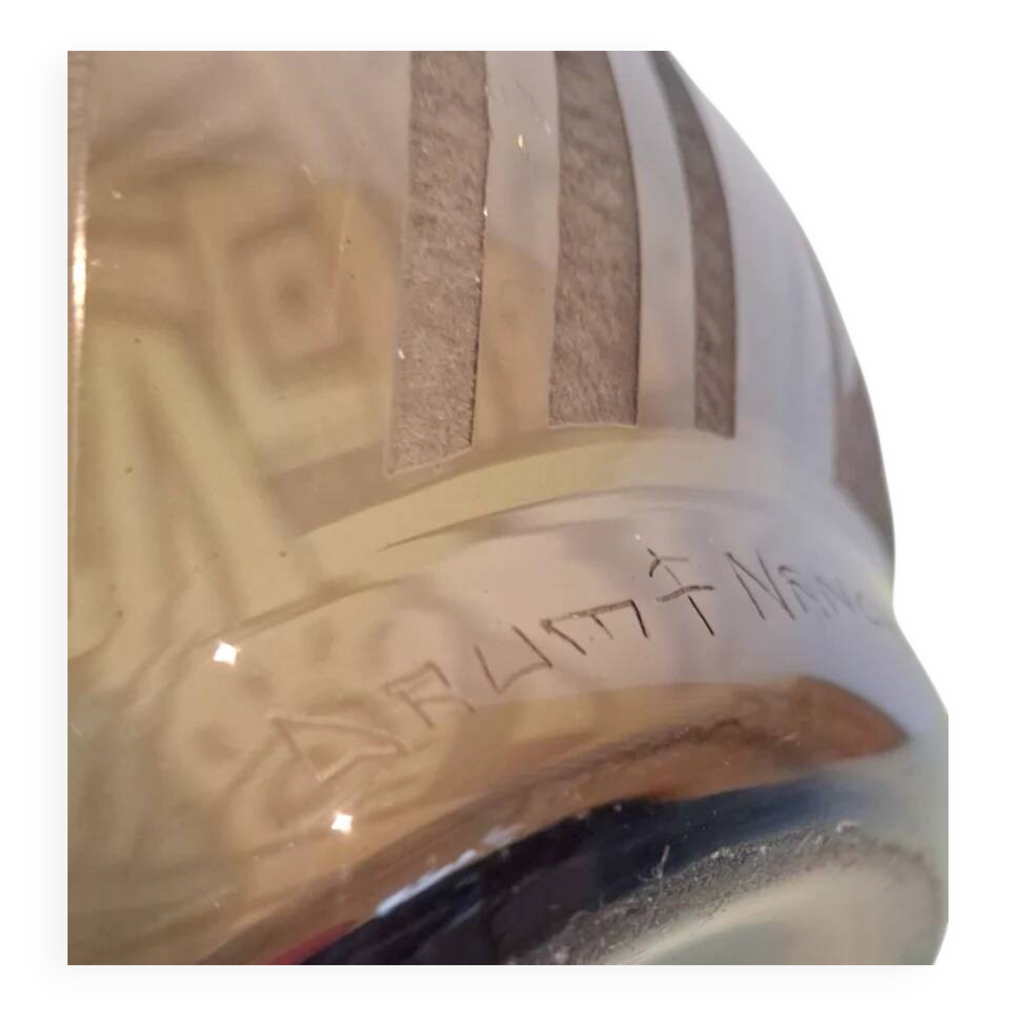 Art Deco vase in acid-etched smoked geometric glass by Daum Nancy France