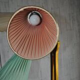 Illuminated cocktail cabinet in brown walnut and brass, multicoloured lampshades, 1950s.