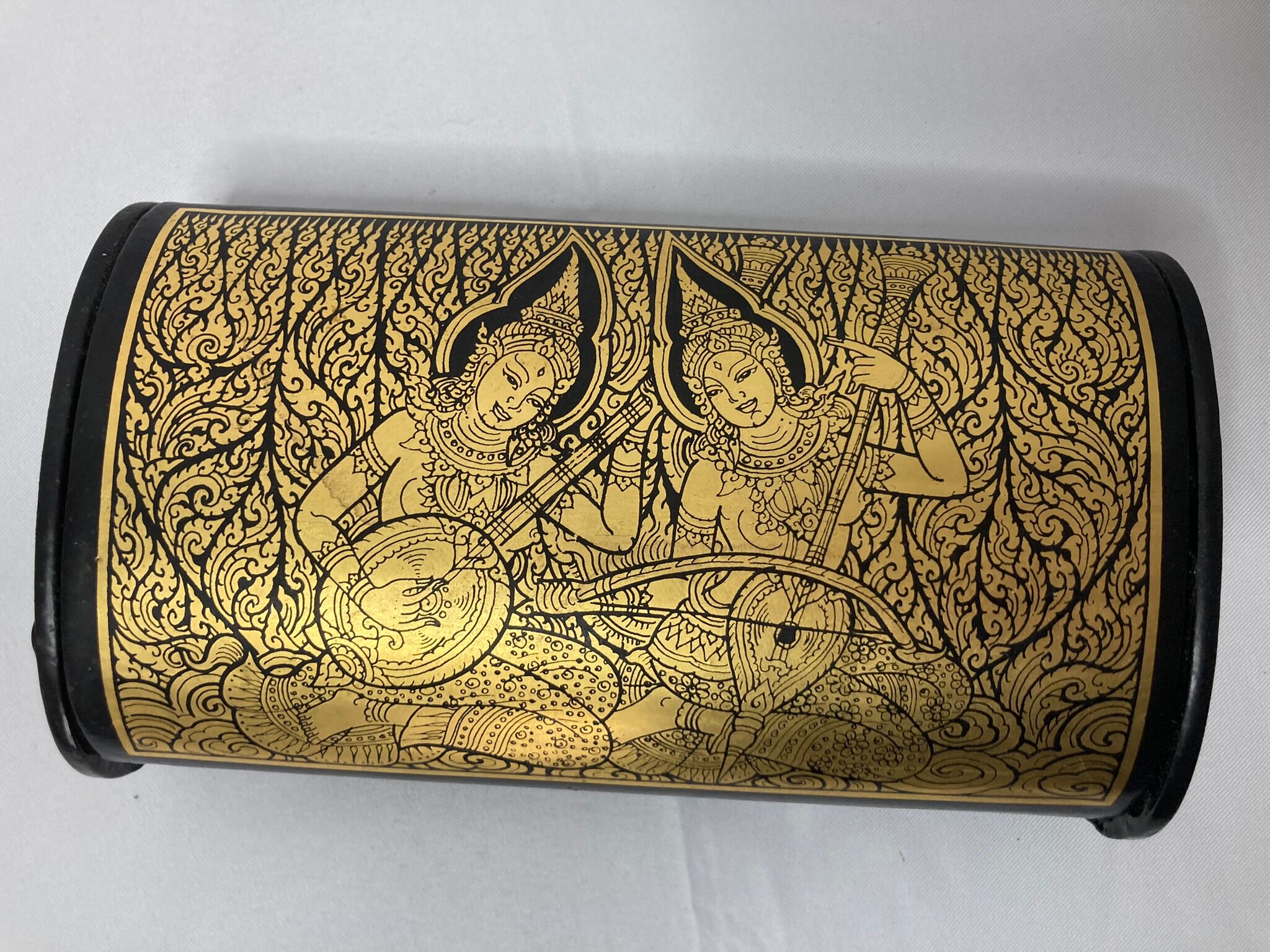 Old lacquered wood jewelry box Cambodia XXth