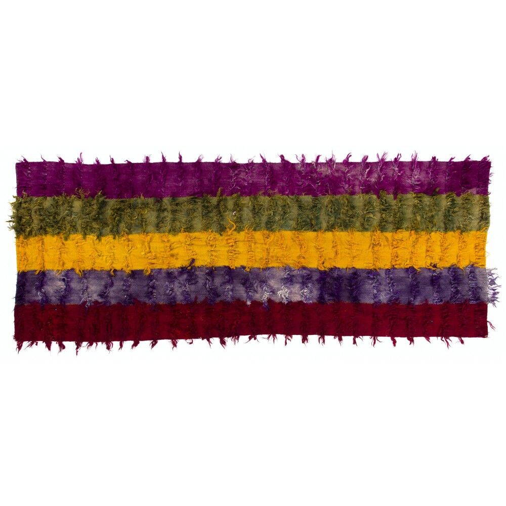 Vintage Hand-Knotted Tulu Runner Rug in Red, Purple, Yellow, Green and Magenta, 100% Mohair Wool
