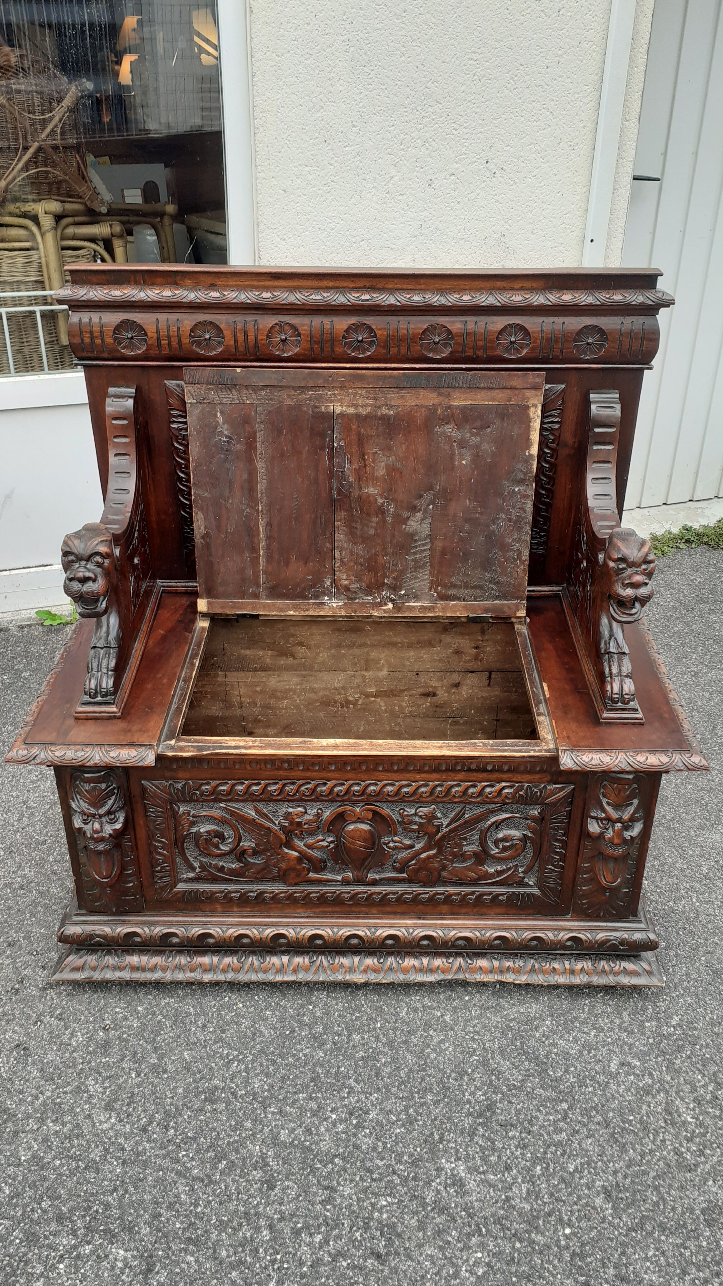 Henri II style walnut chest bench