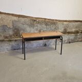1960s double school table in oak and steel