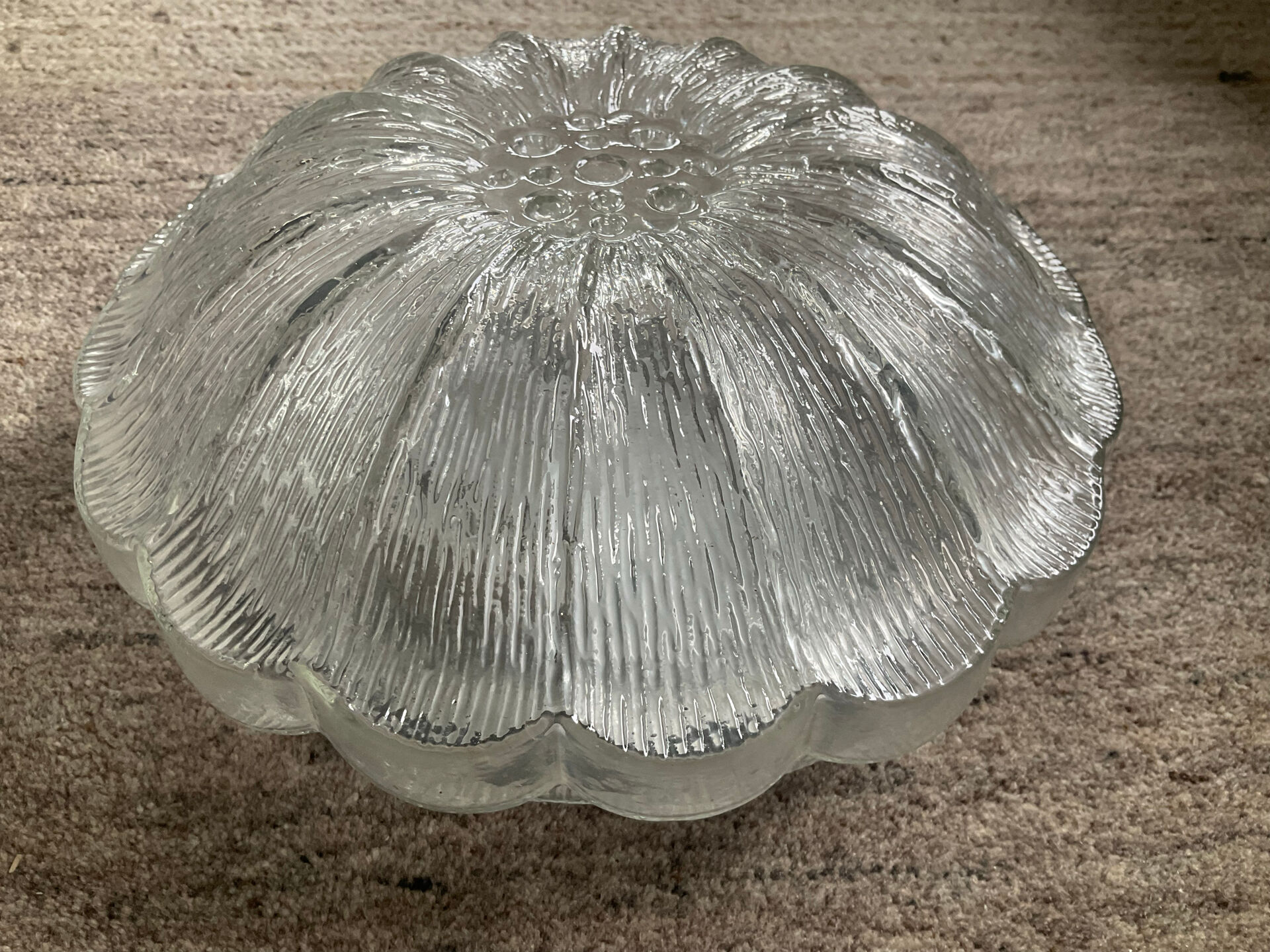 Vintage flower ceiling light or wall sconce in pressed moulded glass.