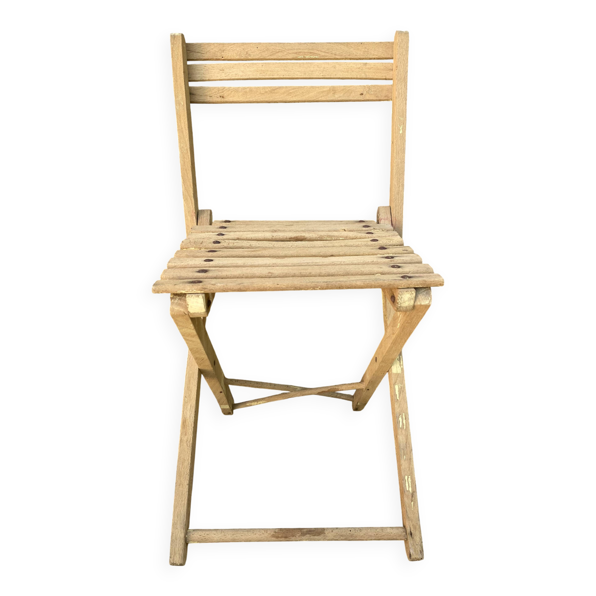 Antique folding chair with wooden slats