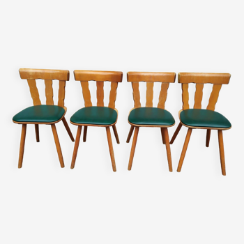 Lot de 4 chaises de bistrot avec assise verte cuir skaï - vintage