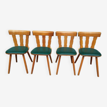 Set of 4 bistro chairs with green skai leather seat - vintage