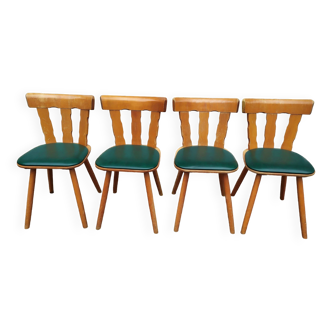 Set of 4 bistro chairs with green skai leather seat - vintage
