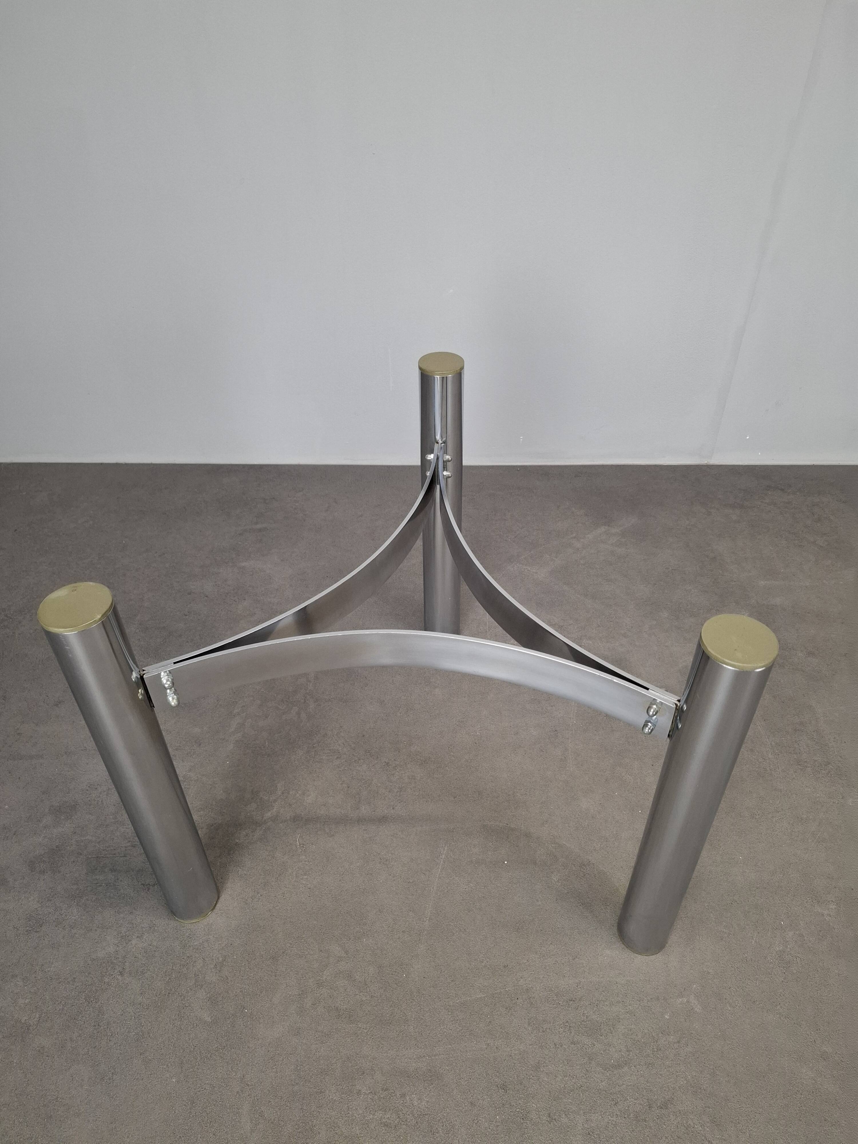 Mid-century Czechoslovak smoked glass coffee table, chrome metal, 1970s