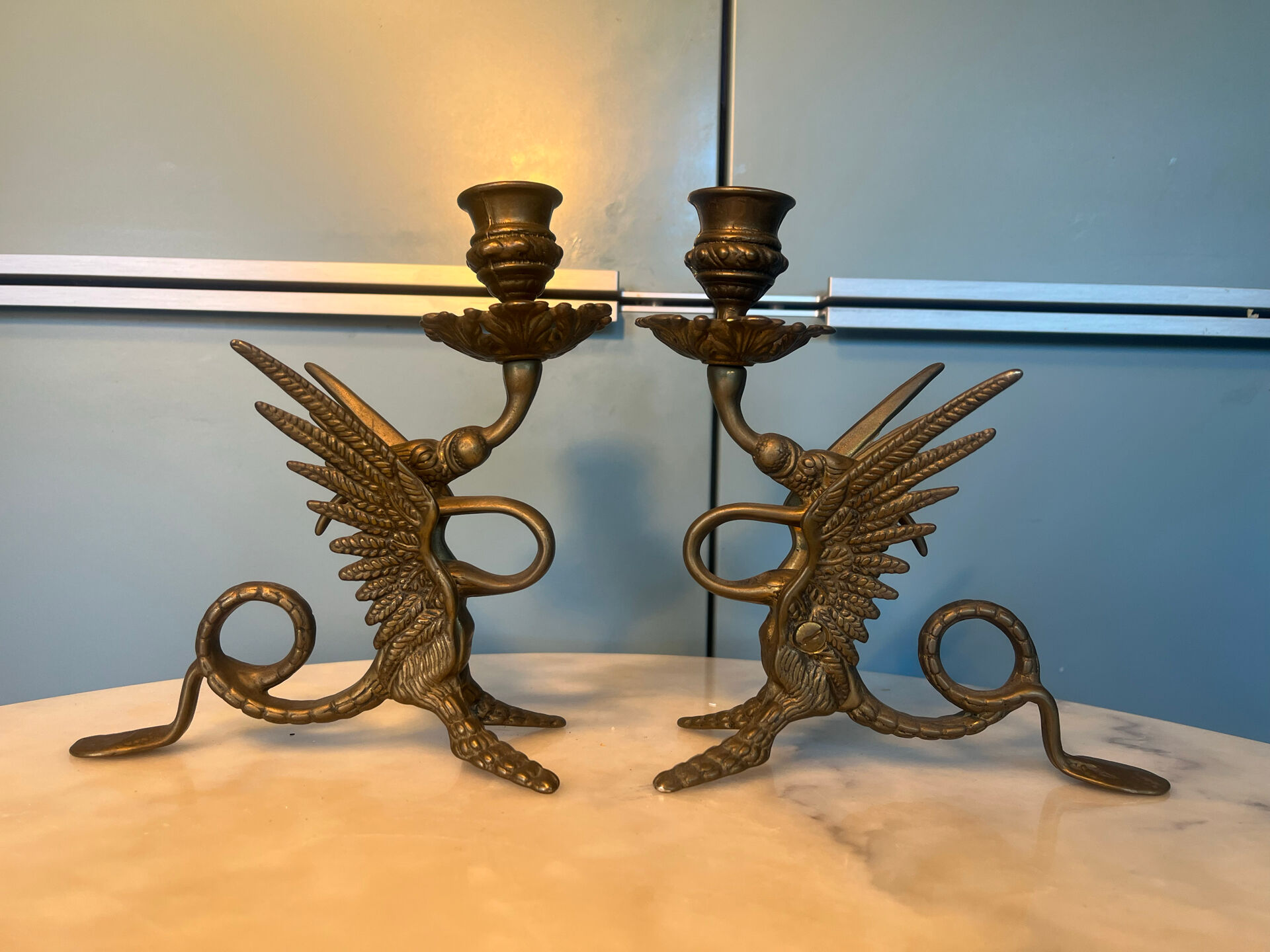 Pair of chimera candlesticks