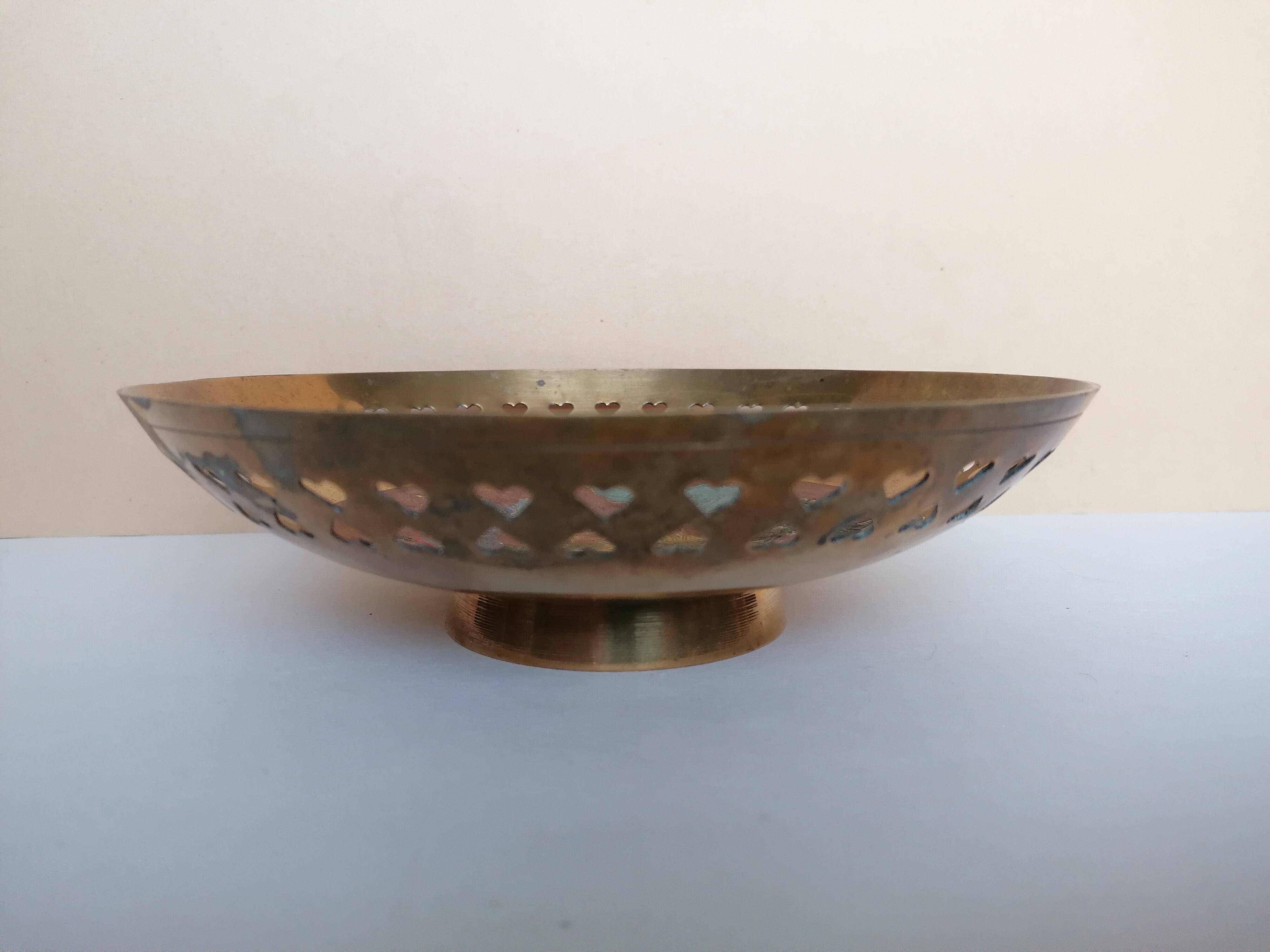 Enamelled brass bowl with peacock decoration