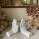 Pair of vintage Italian Mancer ceramic bookends, hands.