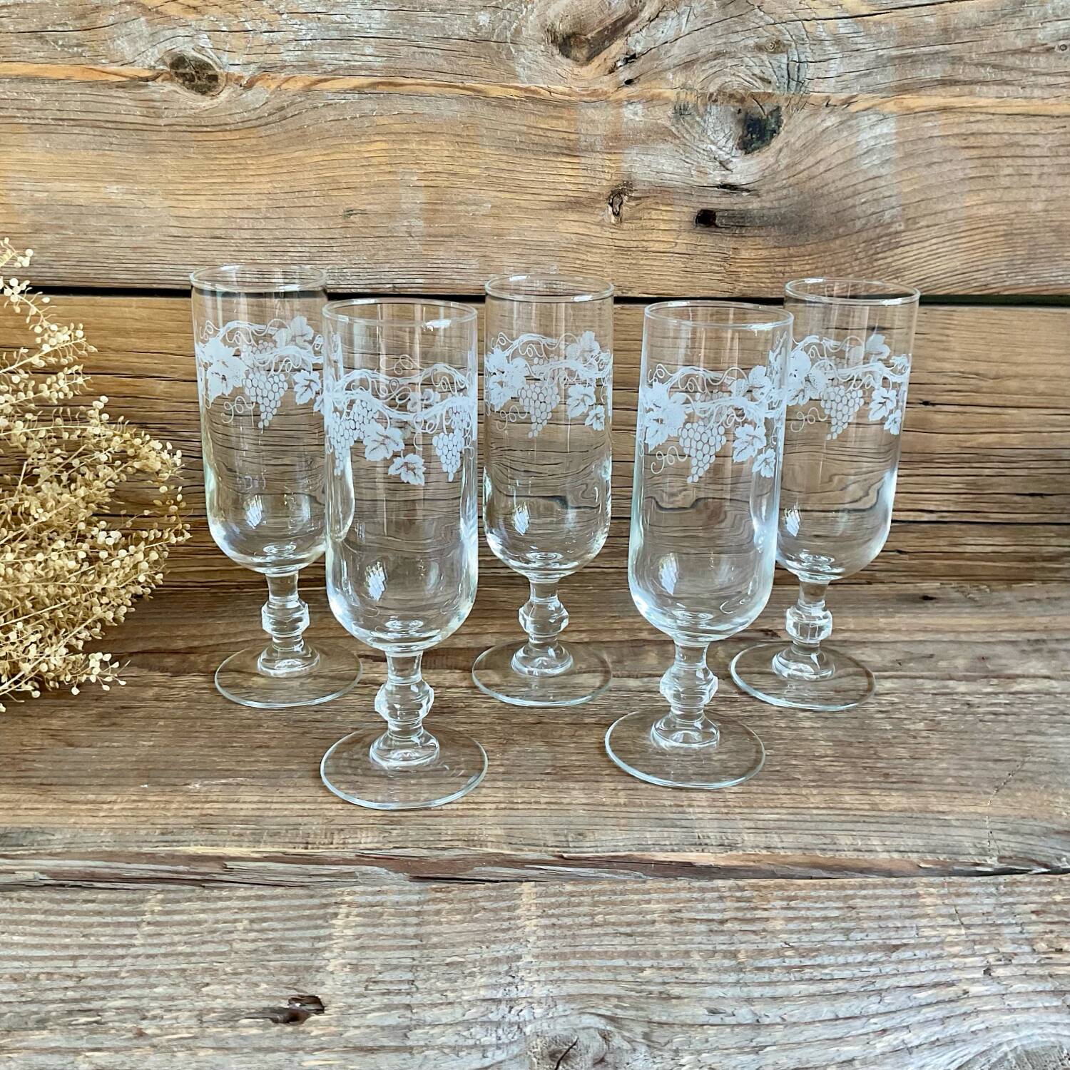 5 vintage grape flutes