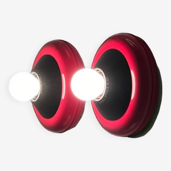 80s Design Luci Milano 'Flopi' Lamps - Vibrant Red Flush Mount Lights Made in Italy