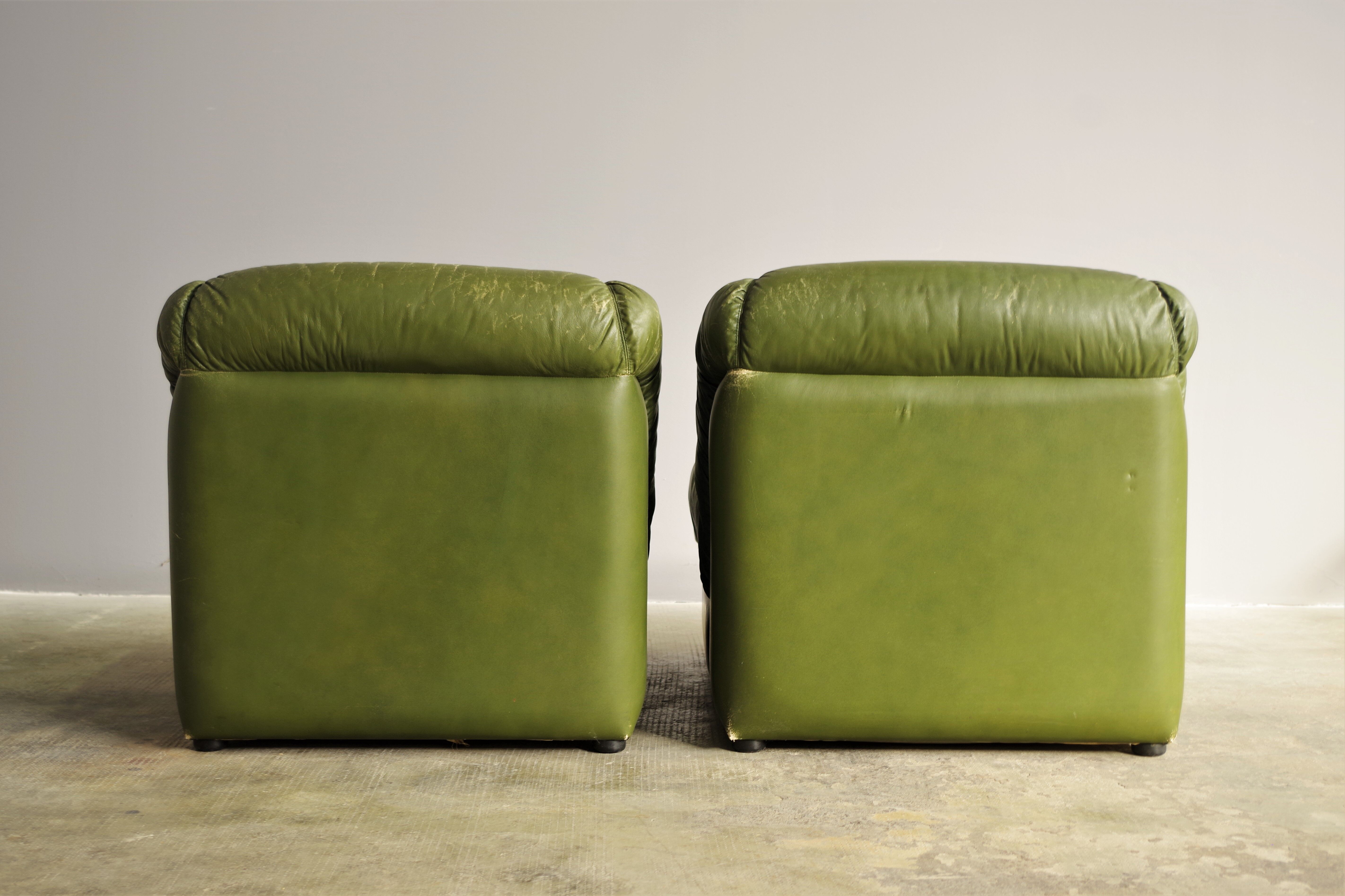 Green eco-leather armchairs, 1970s