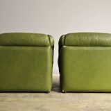 Green eco-leather armchairs, 1970s