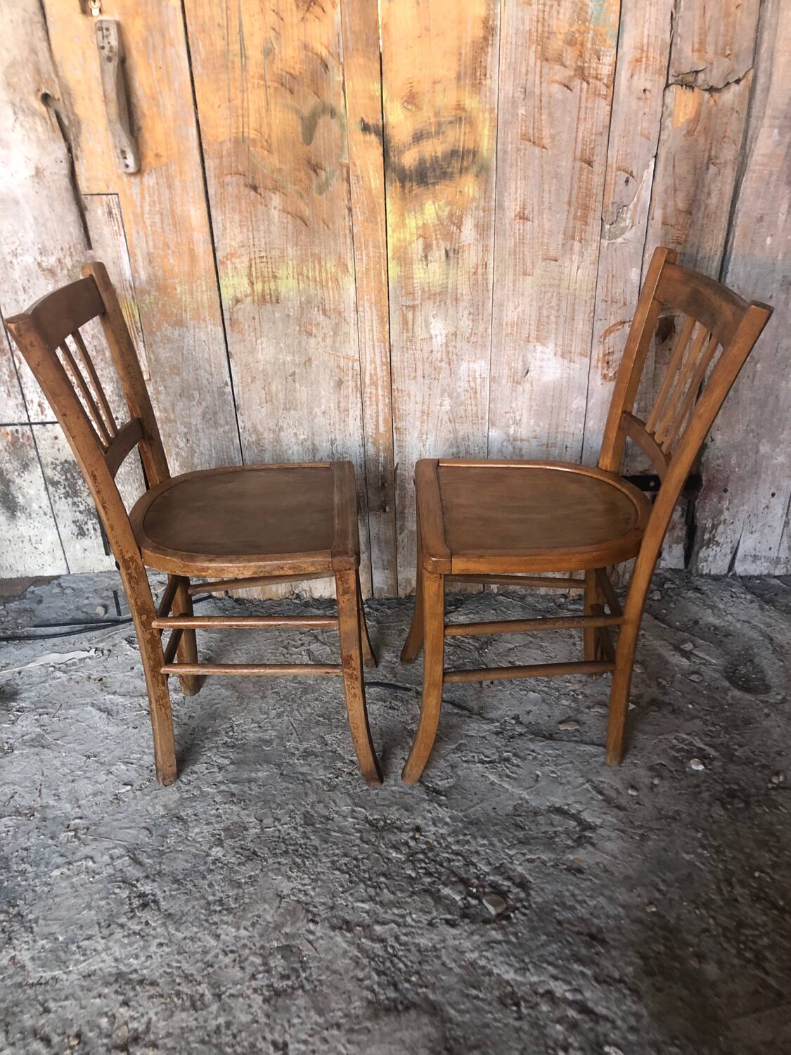Pair of vintage luterma light wood bistro chairs
