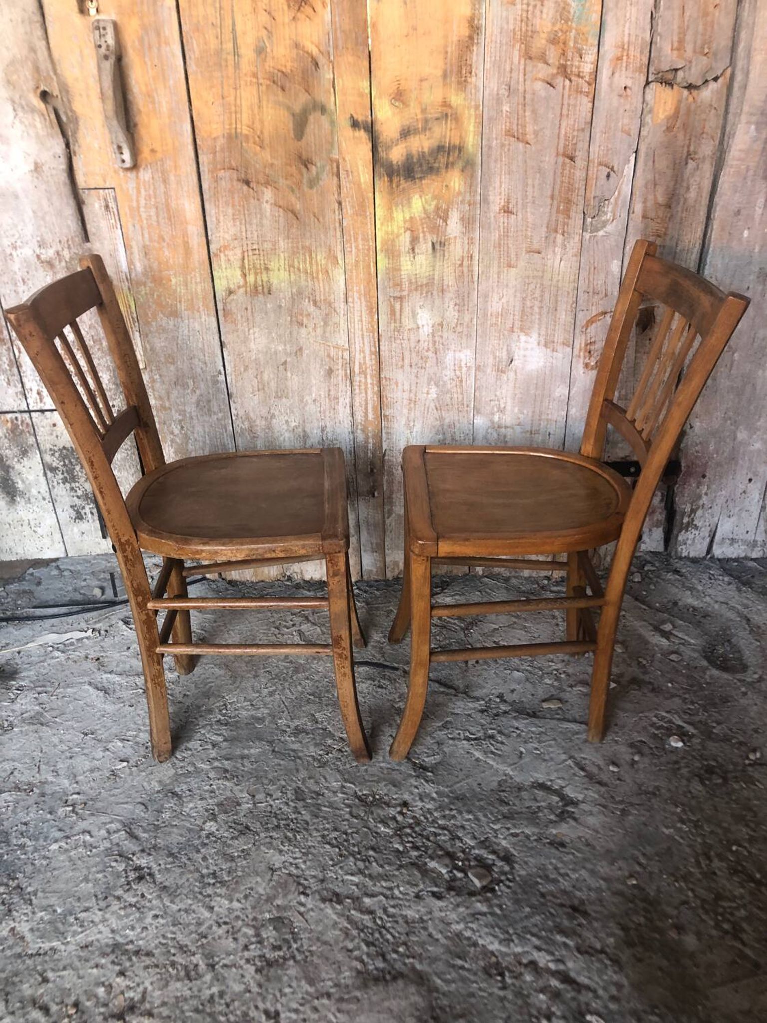 Pair of vintage luterma light wood bistro chairs