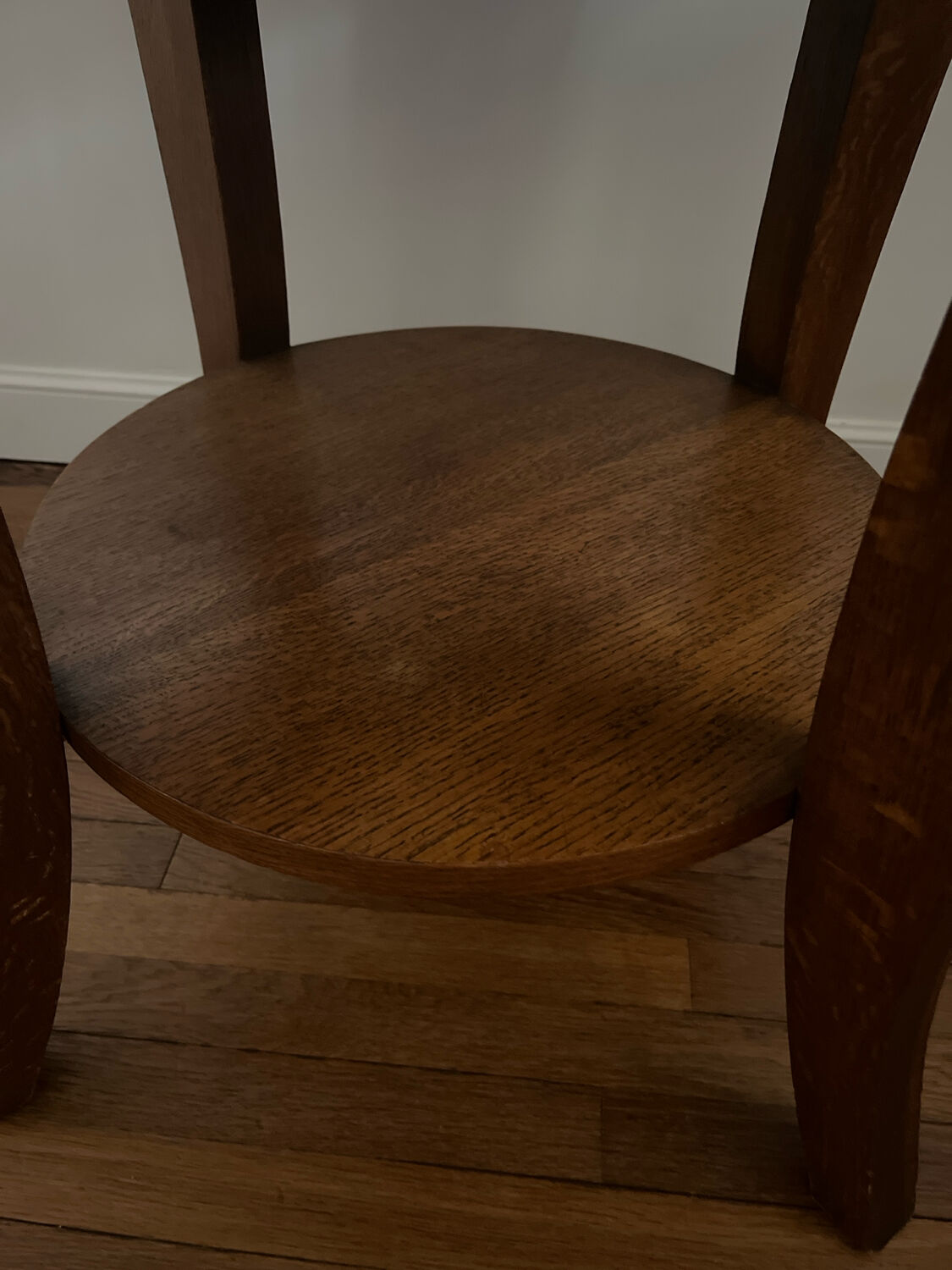 Low round art deco table in honey wood