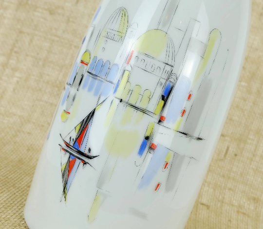 Porcelain vase hutschenreuther 1950s handpainted motif mediterranean city