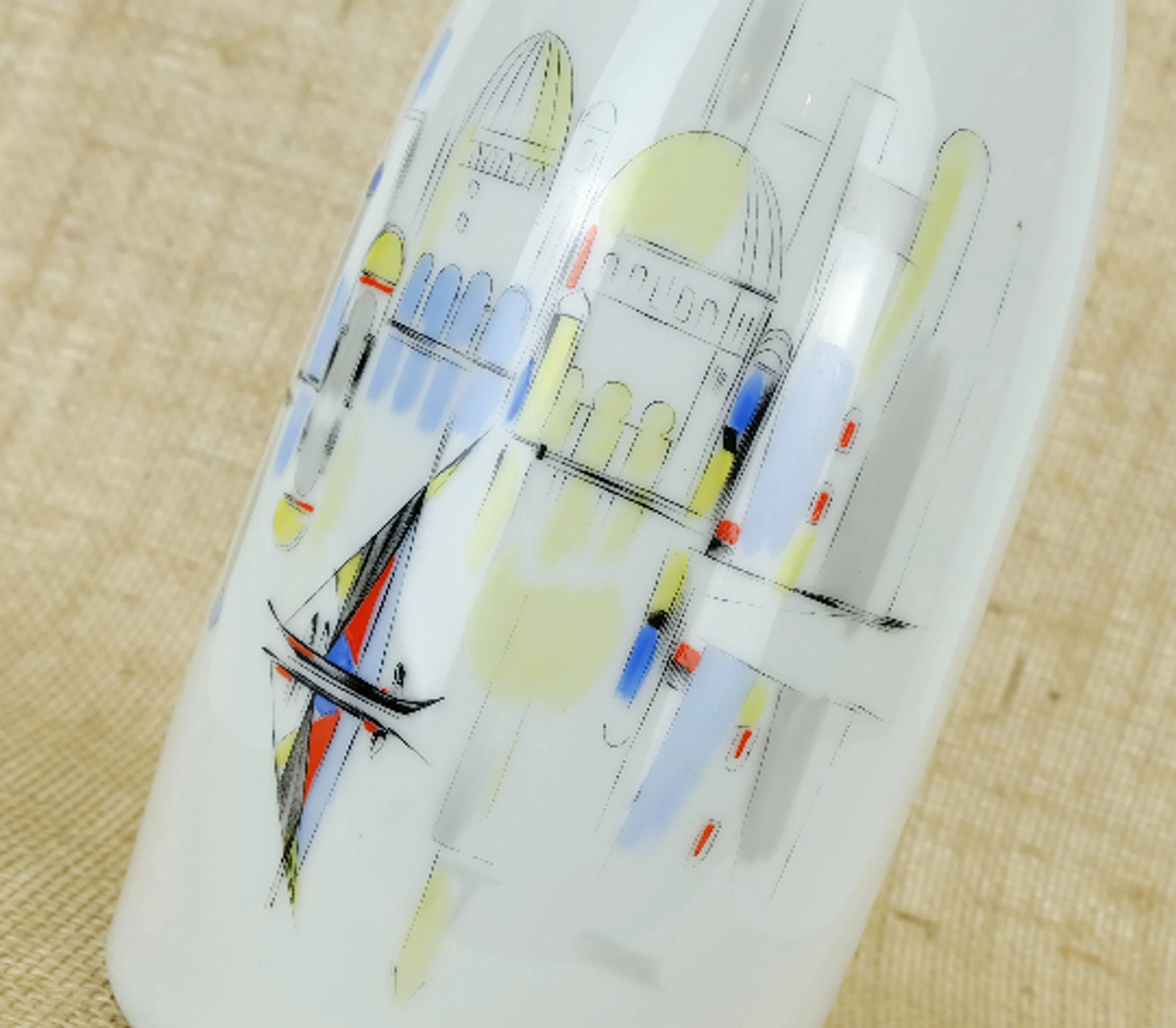Porcelain vase hutschenreuther 1950s handpainted motif mediterranean city