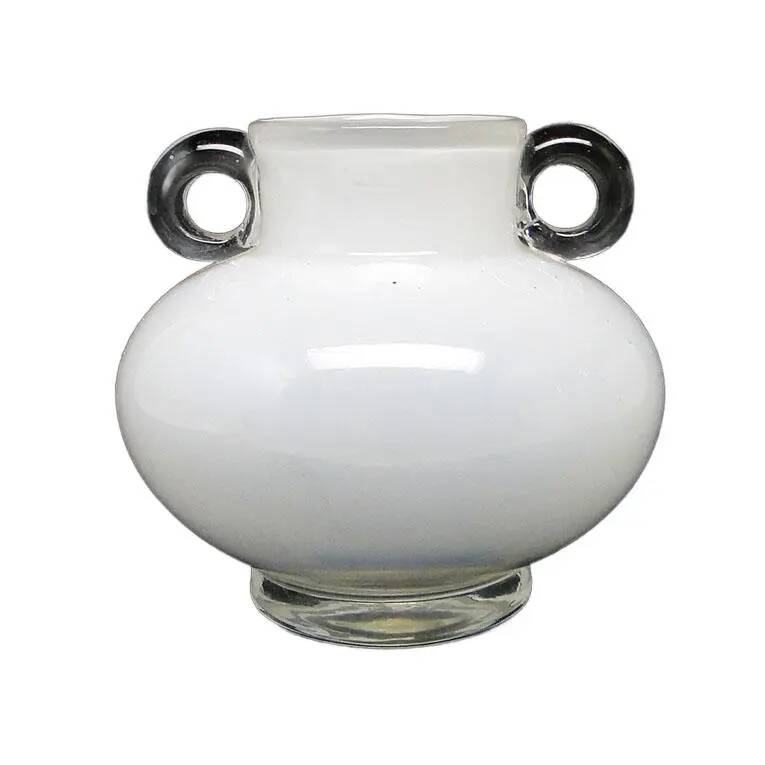 Modernism vase, white and transparent glass, HSG Tarnowiec, Poland, 1970s