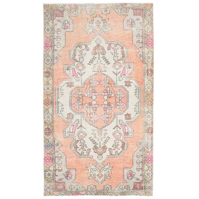 1970s Turkish Oushak Handmade Wool Cotton Orange Area Rug 121x220