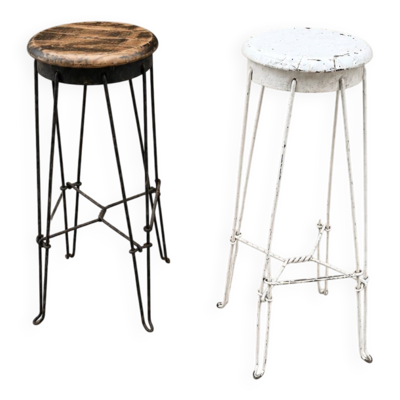 Paire de tabourets de bar vintage industriels en métal et bois – années 195