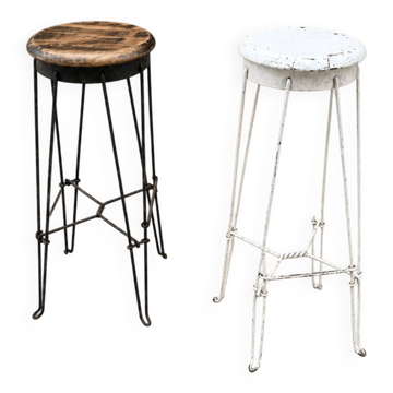 Paire de tabourets de bar vintage industriels en métal et bois – années 195