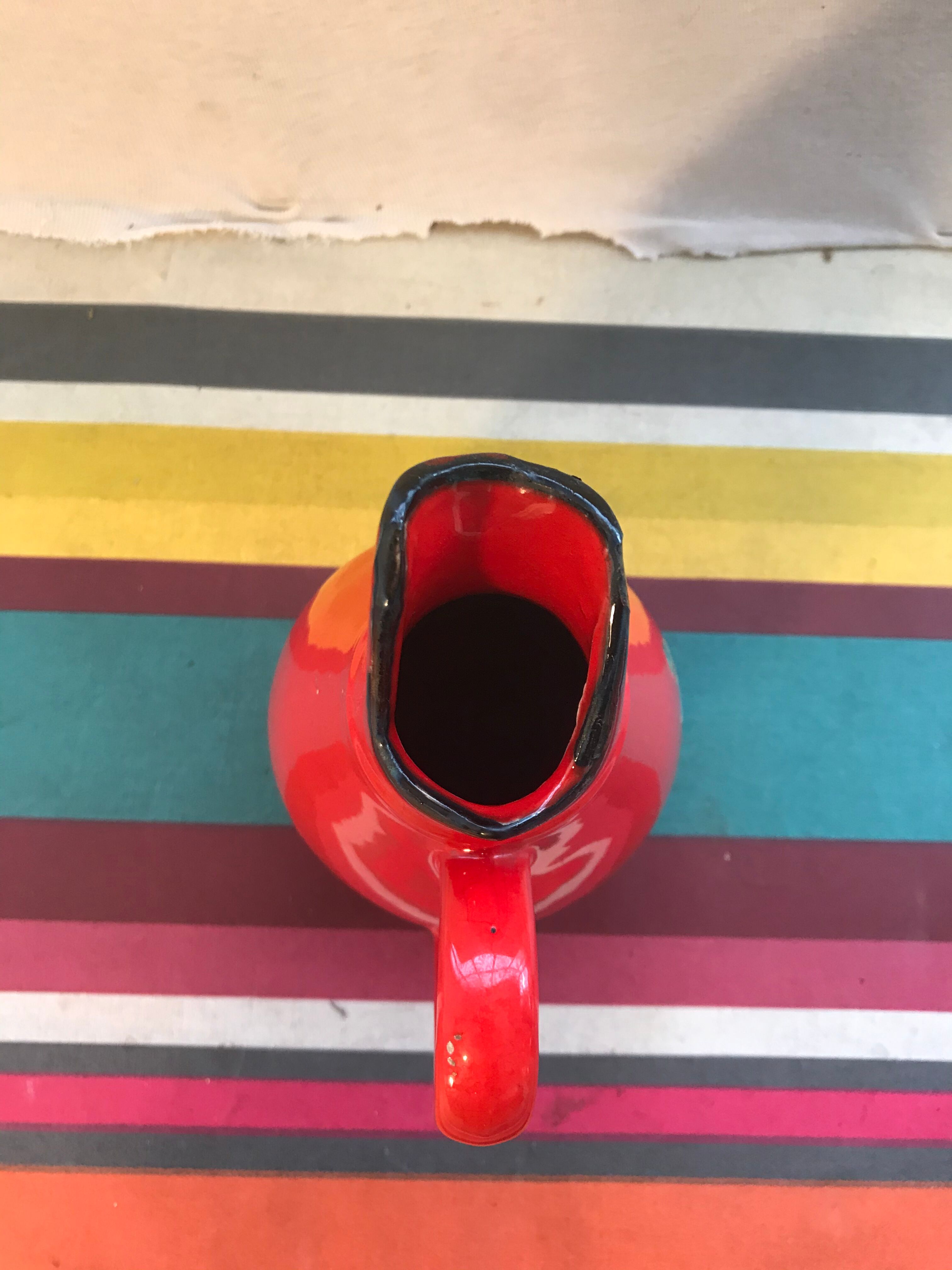 Former red ceramics pitcher - anse cuisine 70s vintage