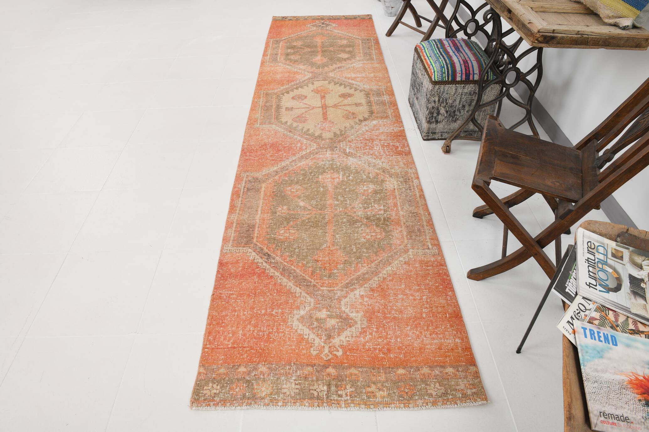 3x12 Pumpink Orange Classic Vintage Runner Rug, 90x353Cm SK 20811
