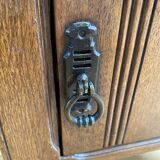 Vintage solid oak bedside table, 1 door, 1 drawer and 1 niche