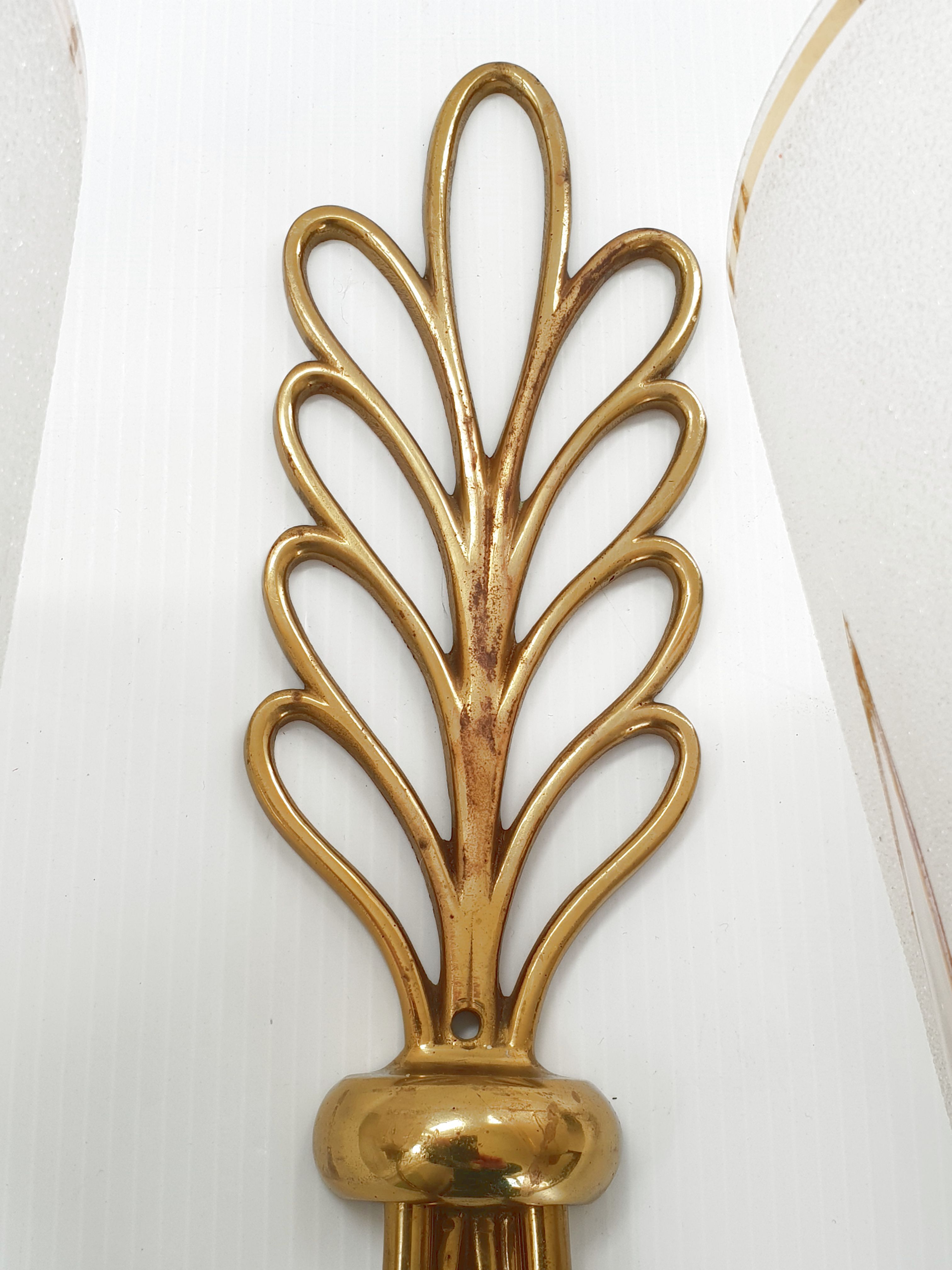 Applique feuille en laiton doré 1950