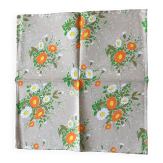 Nappe vintage Moissac fleuri et 8 serviettes neuf - beige orange vert neuf