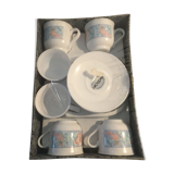 Arcopal coffee set 6 cups et 6 saucers pattern bird and ibiscus