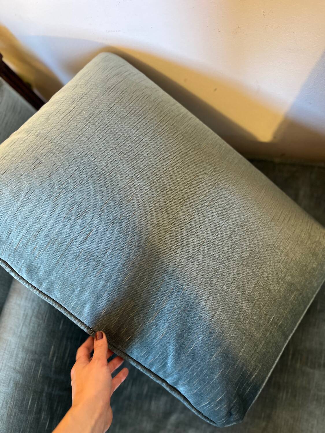 Vintage Louis XVI style blue velvet sofa