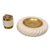Set of lighter and ashtray in Ceramic Brass by Tommaso Barbi, Italy, 1960s