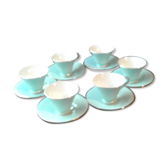 Six cups and six saucers glass of vintage water