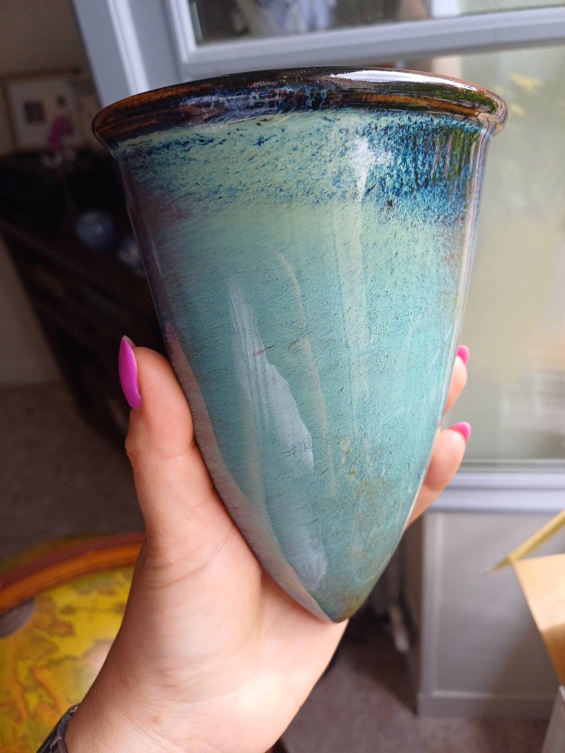 Jardinière murale vintage en céramique émaillée, signée