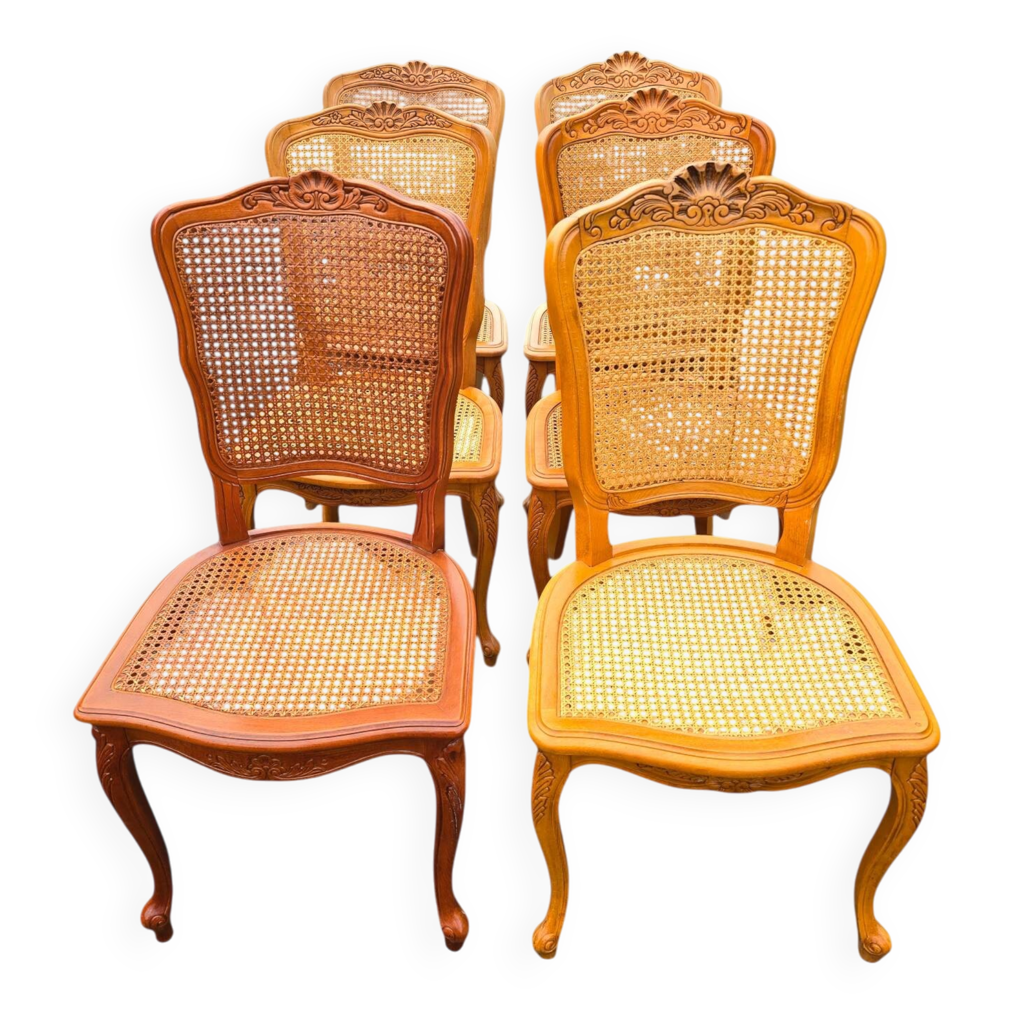 6 Louis XV style chairs in cherry wood and cane