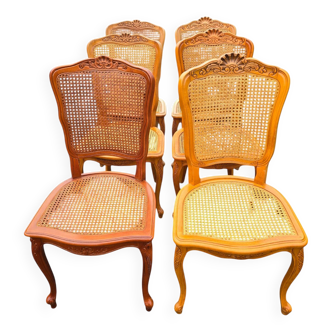 6 chaises de style Louis XV en merisier et cannage