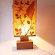Large vintage lamp from the 70s, 1970 design, wood, metal, fabric.