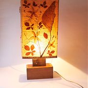 Large vintage lamp from the 70s, 1970 design, wood, metal, fabric.