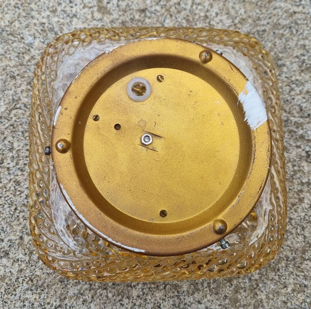 Square amber ceiling light, bubbles, vintage, 60s