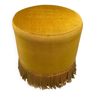 Pouf en velours moutarde, années 60-70