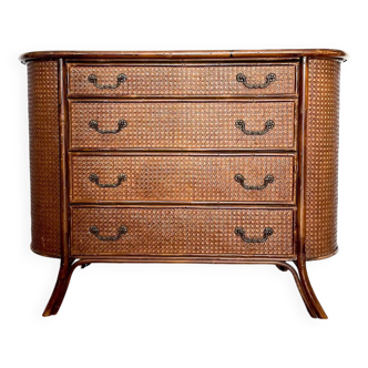 Vintage rattan cane chest of drawers