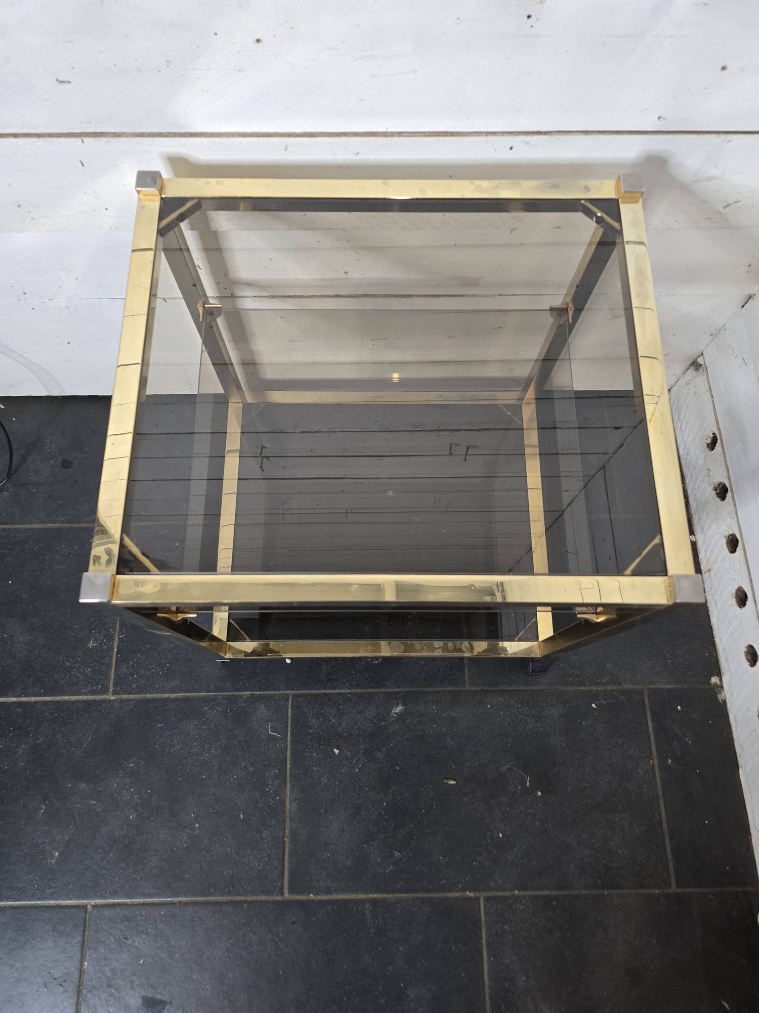 Brass and smoked glass side table from the 70s